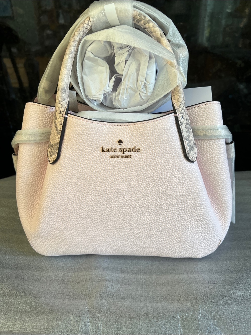 NWT Kate Spade KK095 Dumpling Snake Embossed Small Satchel in Shimmer Pink Multi